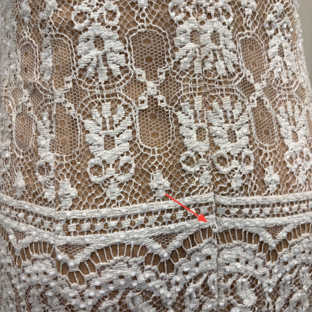 VTG 90s NiteLine White Lace Beaded Tan Mini Dress 2 Bridal Goth Witchy Coquette - Picture 14 of 16